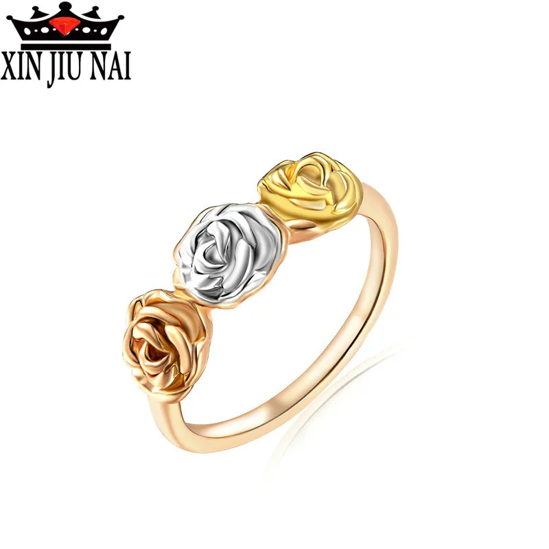 TOP Anillos Gold Color Quality 3 Round Rose Flowers Rings for Women Jewelry Wedding Ring Wholesale bague femme | Украшения и