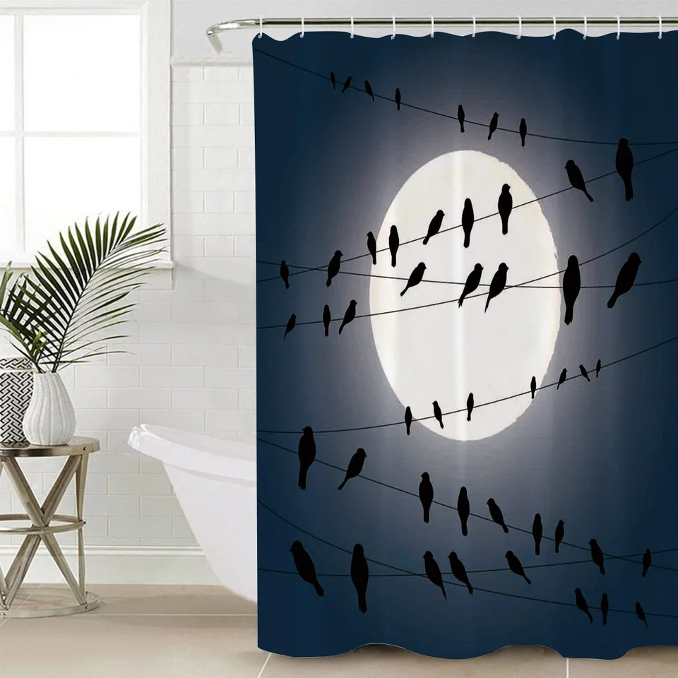 Full Moon Bird On Wire Shower Curtain Waterproof Polyester Fabric Bath Curtain Bathroom Decor Shower Curtains Aliexpress