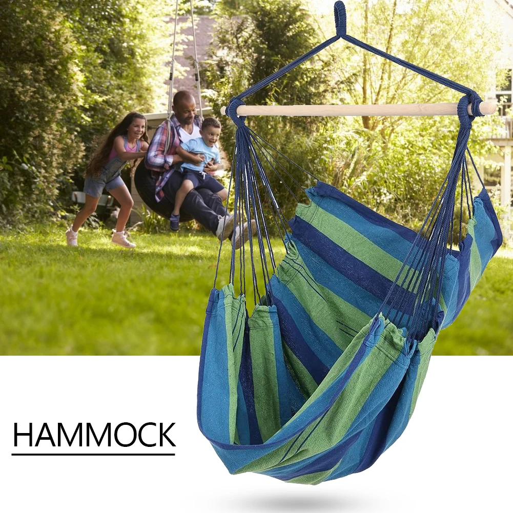 Portable Canvas Hammock Chair Swing Indoor Garden Sports Home Travel Leisure Hiking Camping Stripe Hammock Hanging Bed(no pillow