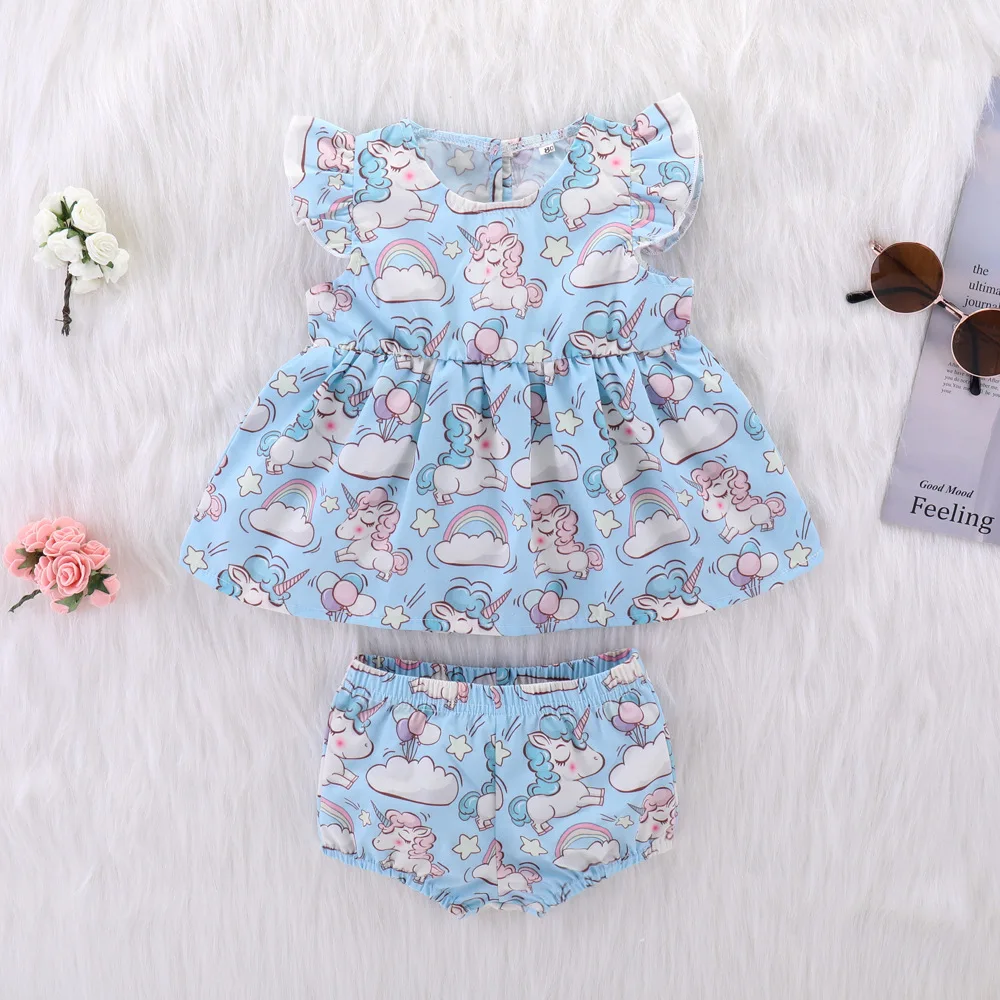 AliExpress Ins2018 стиль для девочек с рукавами-крылышками небесно-голубого цвета; комплект из двух предметов