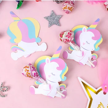 

50pcs/pack Baby Unicorn Lollipop Decoration Cards Wedding Birthday Party Decorations Kids Candy Favors Decor for Guest Cartoon