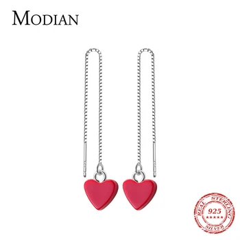 

Modian 100% 925 Sterling Silver Charm Fashion Red Romantic Hearts Drop Earrings For Women Party & Wedding Jewelry Dangle Ear