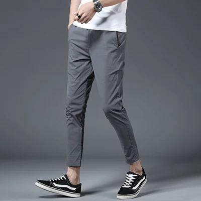 grey Однотонные брюки мужские новые мужские хлопковые повседневные брюки до щиколотки корейская модная тенденция Брюки Большие размеры дикие простые брюки - Цвет: grey
