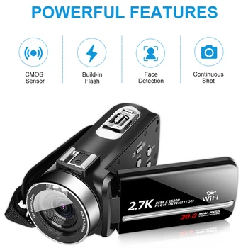 

2.7K 30MP Digital Camcorder Slow Motion Remote Control 16X Zoomable High Definition Night Vision Touch Screen With Microphone