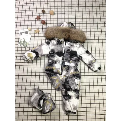 Детские ромперы комбинезоны для новорожденных, одежда для девочек, Модный зимний теплый зимний костюм с капюшоном на утином пуху, одежда для маленьких девочек - Цвет: Бежевый