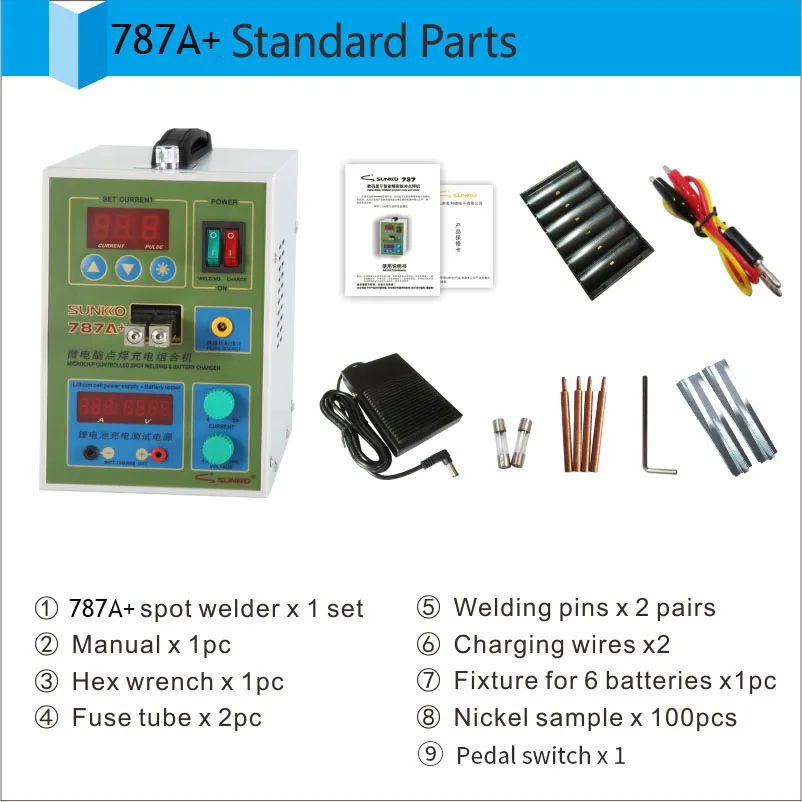 SUNKKO 787A+ Battery Microcomputer Pulse Spot Welding Machine MCU Welder Machine Battery Capability Charger Foot Pedal FOR 18650