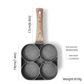 

4 Hole Omelet Pan Wooden Handle Frying Pot For Burger Eggs Ham Pancake Maker Non-Stick Cook Breakfast For Kitchen Cook Tools