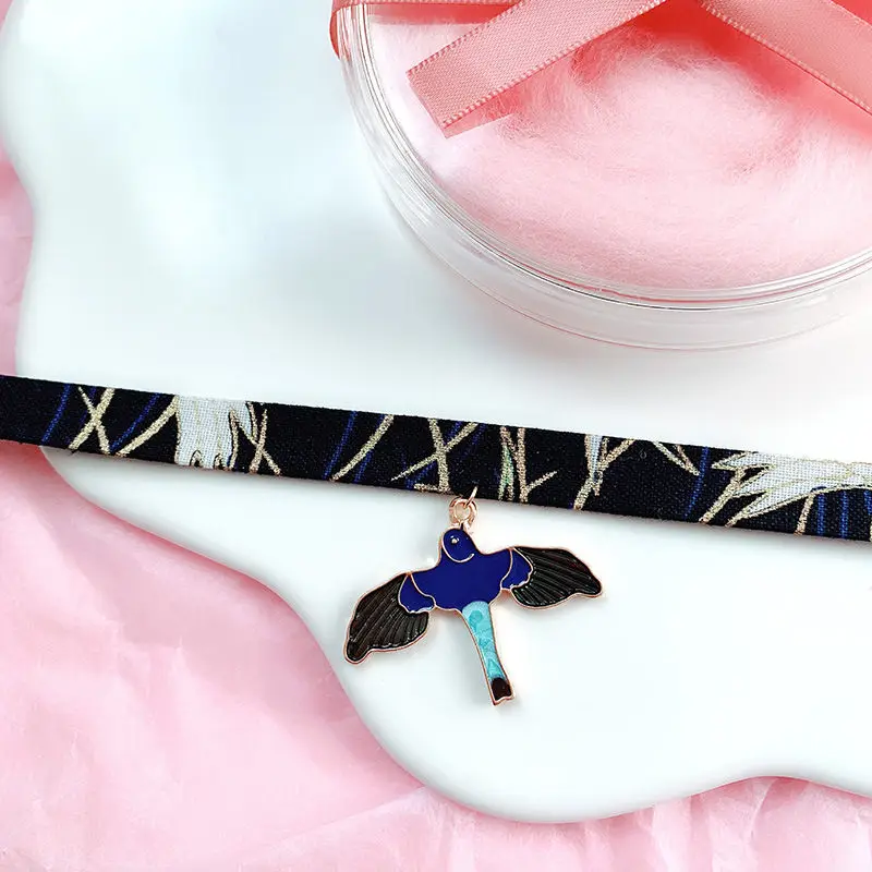 Японский стиль тканевый чокер ожерелье веер цветок ожерелья в виде животных многоцветные Модные женские Девушки Ювелирные изделия подарок 30 см длинные, 1 шт