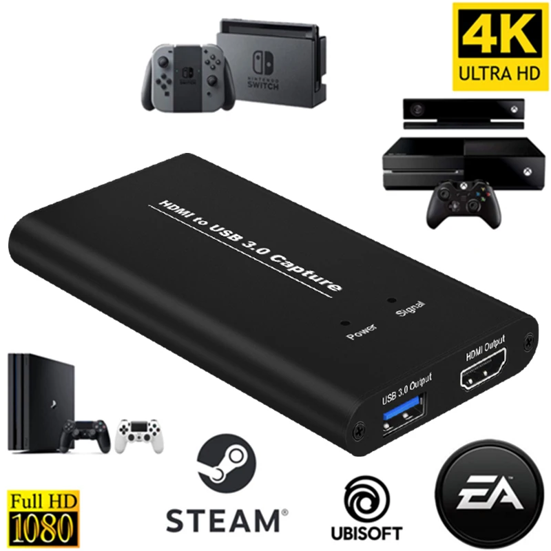 KuWFi USB3.0 HDMI 4K60Hz Video Capture HDMI to USB Video Capture Card Dongle Game Streaming Live Stream Broadcast with MICinput