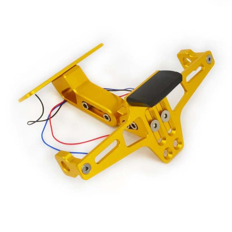 Motorcycle License Plate Mount Holder Universal Motorcycle Adjustable Rear License Plate Mount Holder Bracket with LED Light - Цвет: Золотой