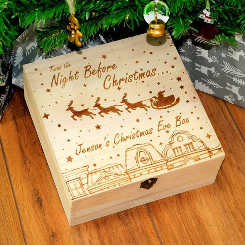 NEW Christmas Eve Storage Box Wooden Carving Christmas Gift Box Xmas Gift Boxes Santa Claus Apples Box Adluts Gifts Candy Box - Цвет: 05