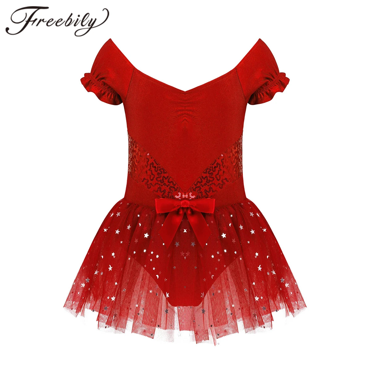 

Kids Girls Ballet Dancewear Shiny Sequins Short Sleeves Dance Gymnastics Ballet Leotard Tutu Dress Ballerina Party Costumes