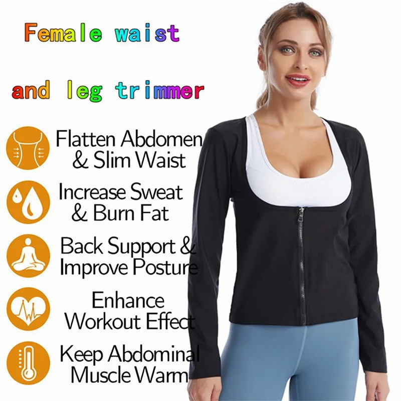 leonisa shapewear Women Sauna Shaper Tops Long Sleeve Thermo Sweat Shapewear Slimming Zipper Waist Trainer Corset Gym Fitness Hot Workout Shirt backless shapewear