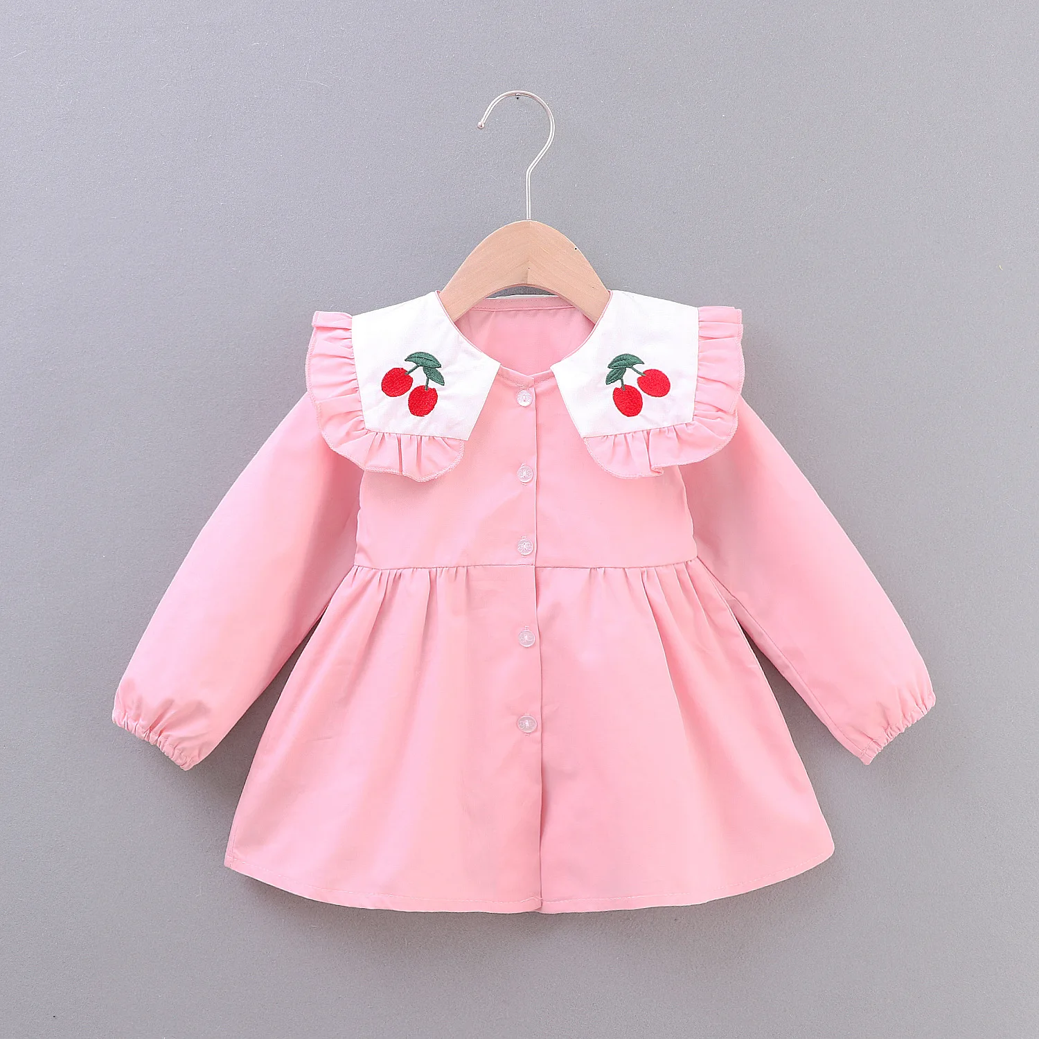 Г. Лидер продаж, однотонное платье для малышей vestido infantil, ветровка с длинными рукавами для маленьких девочек, От 1 до 4 лет с вишневым отворотом