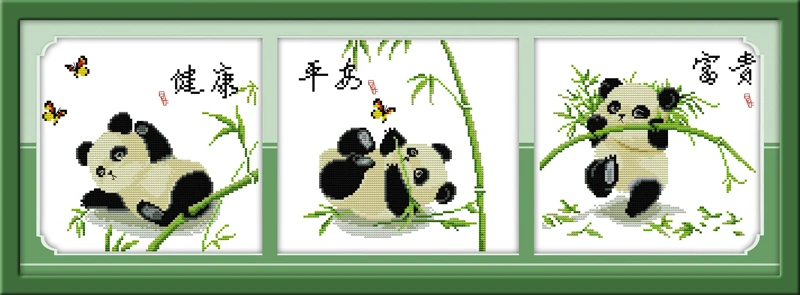 Lucky Three Pandas Kit De Broderie En Point De Croix Toile De Dessin Anime Aliexpress