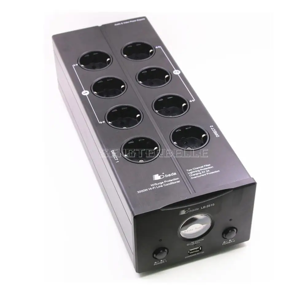 Черный LB-5610 двухканальный высококачественный фильтр питания ЕС Hi-Fi AV электростанция с USB 5 в Европейский стандарт розетка питания - Цвет: Черный