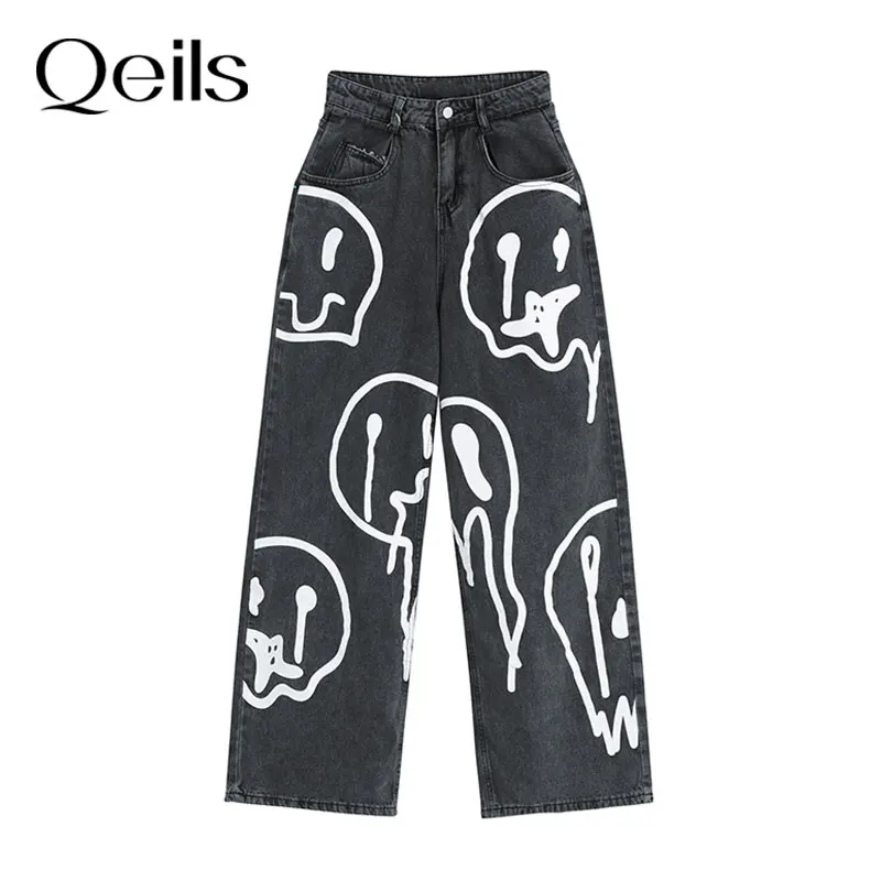 Новинка весенние винтажные модные уличные свободные джинсовые брюки Qeils с