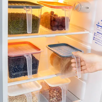 

Refrigerator Plastic Storage Box With Handle Food Container Transparent Keeping Egg Fruit Freshness Kitchen Storage Box