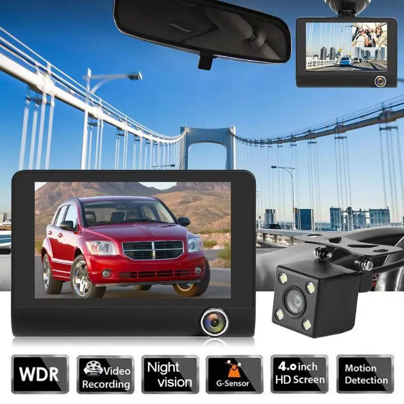 Автомобильный видеорегистратор Камера SE010 с тройным объективом 4 дюймов TN экран WDR с функцией ночного видения видеорегистратор для вождения переключение переднего и заднего зеркала