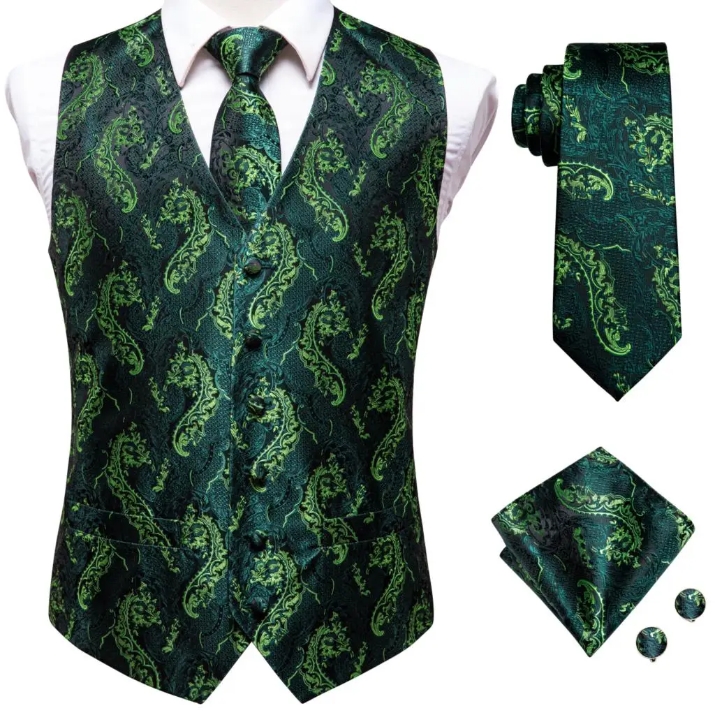 Hi-Tie Burgundy Paisley Floral Silk Men's Slim Waistcoat Necktie Set For Suit Dress Wedding 4PCS Vest Necktie Hanky Cufflink Set mens suit dress vests
