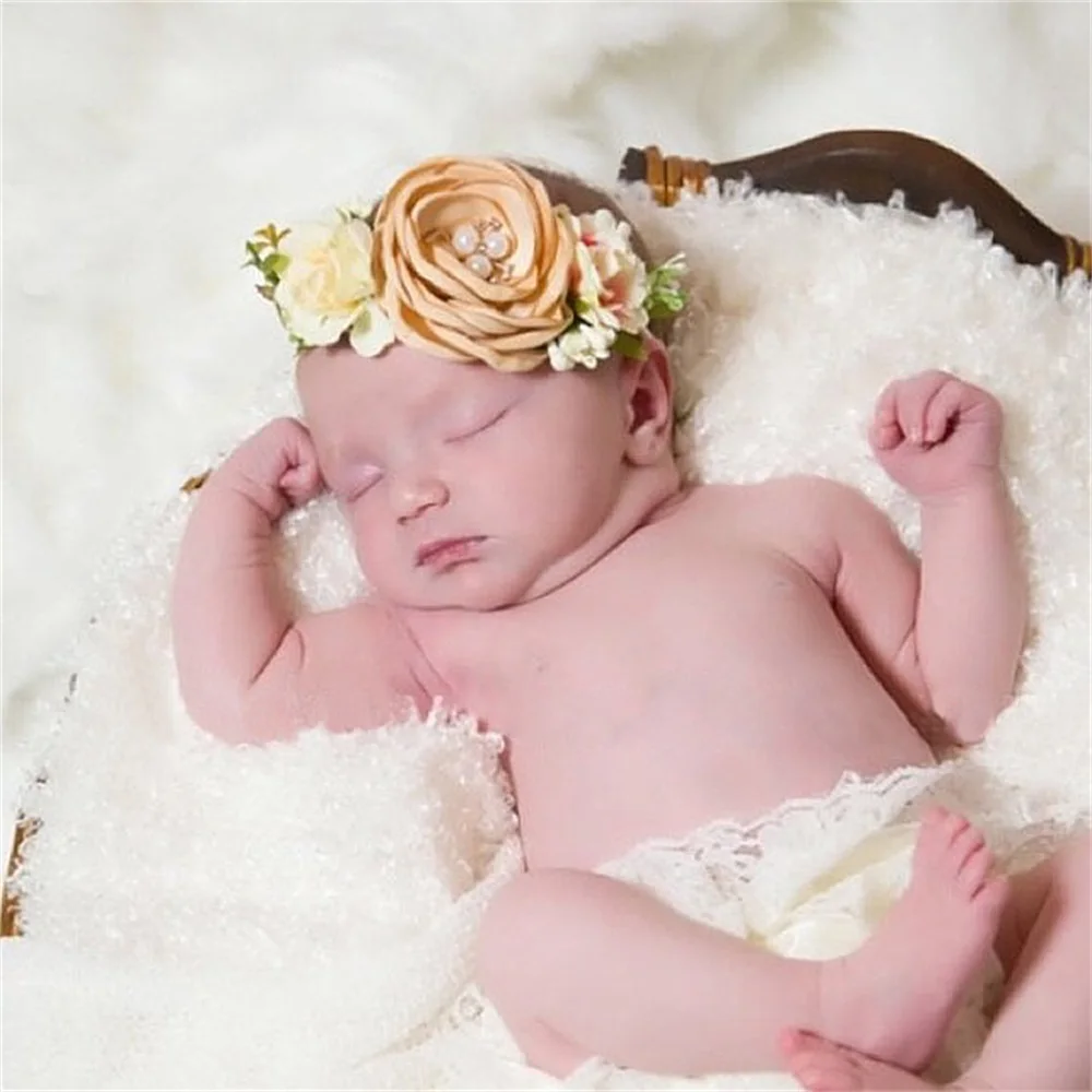 Baby Girl Headbands Nylon Floral Pearl for Newborns Infant Toddler