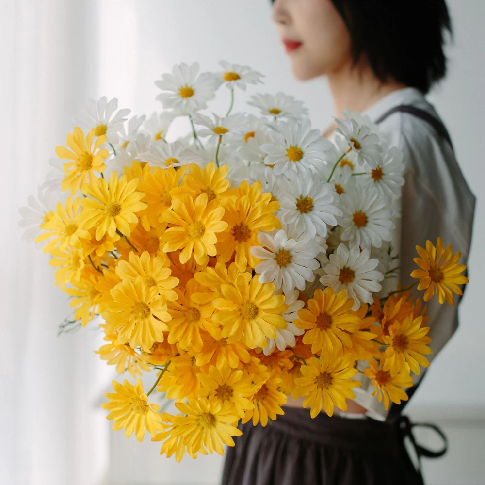 5Pieces Artificial Flowers Silk Daisy Bridal Bouquet Vase for Home Wedding Garden Decoration DIY Gifts Fake Plants Accessories