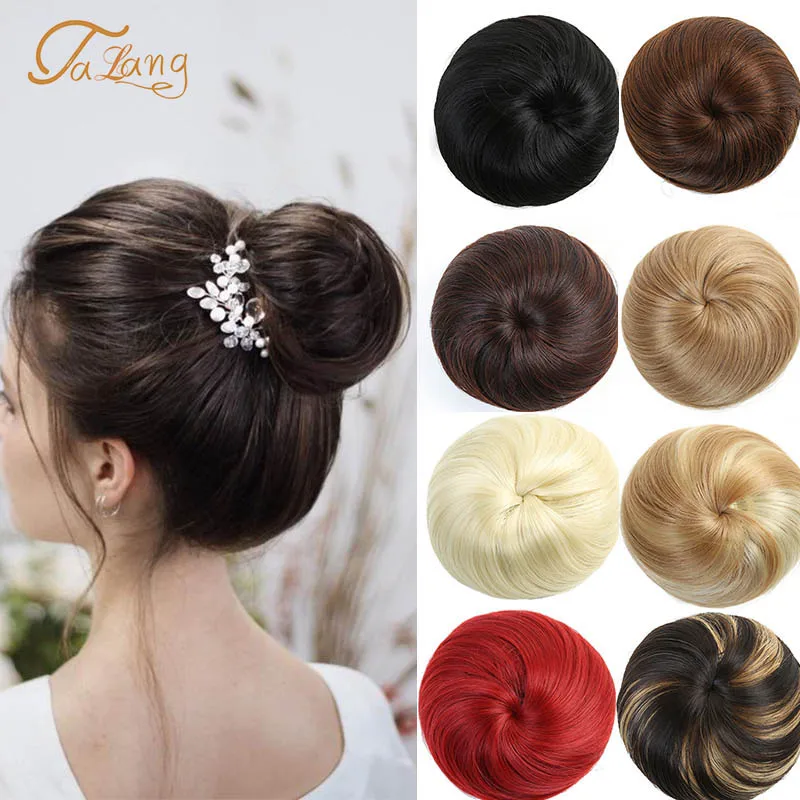

TALANG Girls Black Brown Hair Bun Synthetic Hair Elastic Rubber Band Chignon Drawstring Donut Fake Hair Colors Available