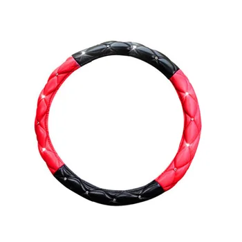 

Accessories Steering Wheel Cover Auto Interior Inner Rhinestones Black+Red