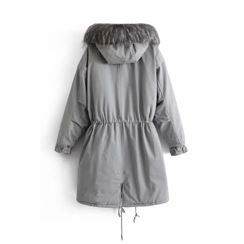 

Spain Single Winter New Style Loose-Fit Mid-length Fur Collar Cotton-padded Clothes Pike Coat Woman Cotton Dress