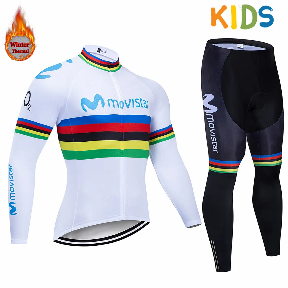 Movistar зимний теплый флисовый Трикотажный костюм для велоспорта с длинным рукавом Одежда для велоспорта комплект одежды для велоспорта Fiets Kleding Kids - Цвет: 2