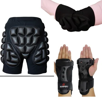 

5pcs in 1 Outdoor Sports Protection Skiing Hip Pad Knee Pads Wrist Support Palm For Roller Skating Snowboard Protection Black