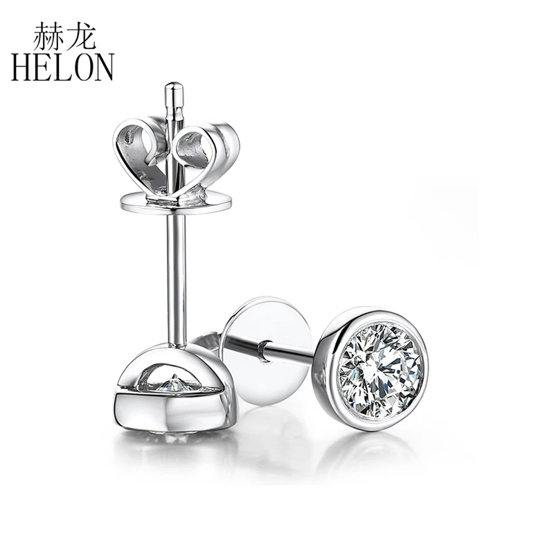 

HELON 1ct Round Moissanite Earring Solid 14K White Gold VVS/DEF Test Positive Moissanite Diamond Stud Earrings For Women Jewelry