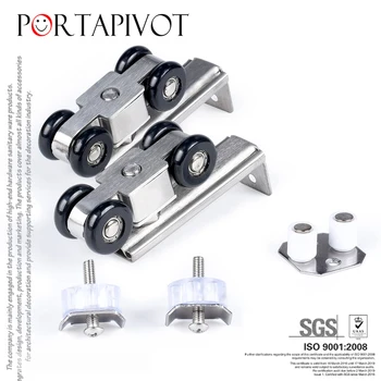 

4-Wheel Stainless Steel Wooden Door Sliding Door Black Wheel Sliding Pulley Slides Mute Hanging Rail 1 Set