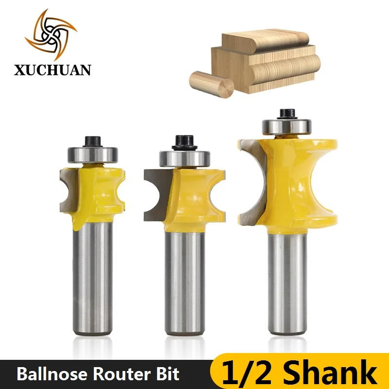 

1pc 1/2''(12.7mm) Shank Bullnose Router Bit Woodworking Edging Router Bit Ball Nose End Mill Wood Concave Radius Milling Cutters
