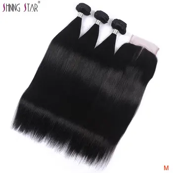 

Human Hair Straight Hair Bundles With Closure Peruvian Hair Natural Color Remy Hair 3 Bundles With Lace Closure Shining Star