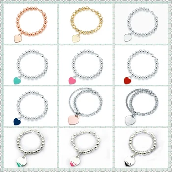 

Original 100% S925 Sterling Silver Spray Heart-Shape Beaded(8mm) Trendy Bracelet Women Logo Luxury High-End Jewelry