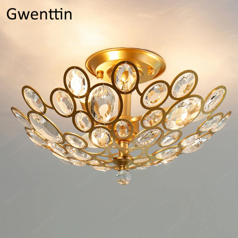 

Luxury Crystal Ceiling Lamp Silver Gold Iron Led Ceiling Light for Living Room Bedroom Lamps Home Art Deco Lighting Fixtures