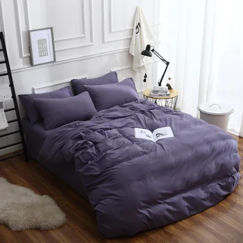 

2020 Bedding Set Solid Color Duvet Cover Bed Set Flat Sheet Pillowcase Bedclothes 4pcs Bed Linenset Comforter Queen King Size