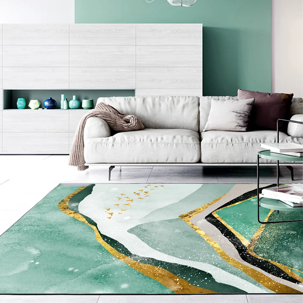 Luxury Rugs For Kids Bedroom Abstract Green Gold Carpet Home Living room Bedside Flool Mat Modern Rectangle Kitchen Hallway Rug