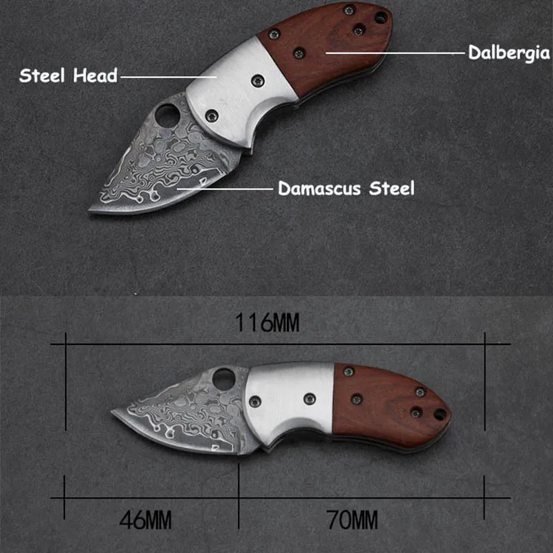 Дамасская сталь лезвие складной нож далбергия ручка острый Открытый выживания кемпинг Охота EDC инструменты ножи портативные брелки