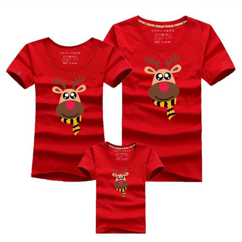 Одинаковые рождественские комплекты для семьи; футболки; много цветов; Одинаковая одежда для семьи с оленем; футболки для мамы, папы и ребенка - Цвет: Red