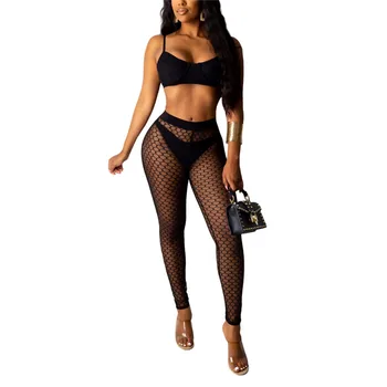 

Women See Through Covers Up New Solid Color Beach Skinny Long Pants New Summer Holiday Sheer Mesh Swim Trousers Bikini Cover-up