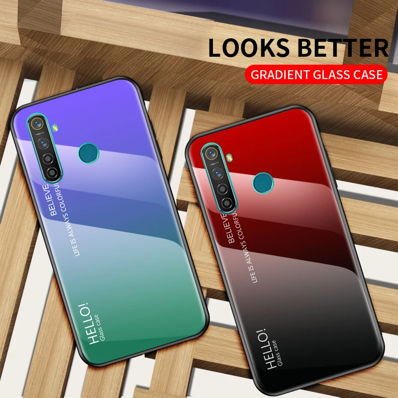 Для OPPO Realme 5 Pro Чехол 2019 градиентный чехол для телефона из закаленного стекла 5Pro
