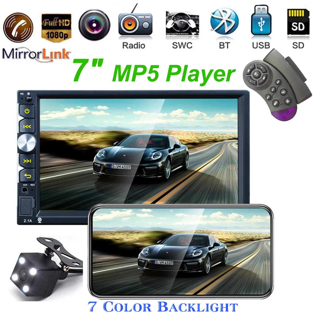 

7152B Universal 7" Car Bluetooth MP5 HD Player Mobile Image Mirror Rearview Player