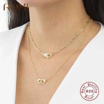 

ROXI Elegant Handcuffs Pendant Necklaces for Women Wedding Jewelry 925 Sterling Silver Clavicle Gold Necklace Collares Chain