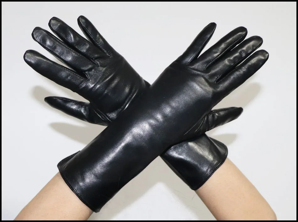 Extended Leather Gloves Ladies Sheepskin Mid-long Winter Warm Leather Sleeves Plus Velvet Thickened Driving Touch Screen Women's