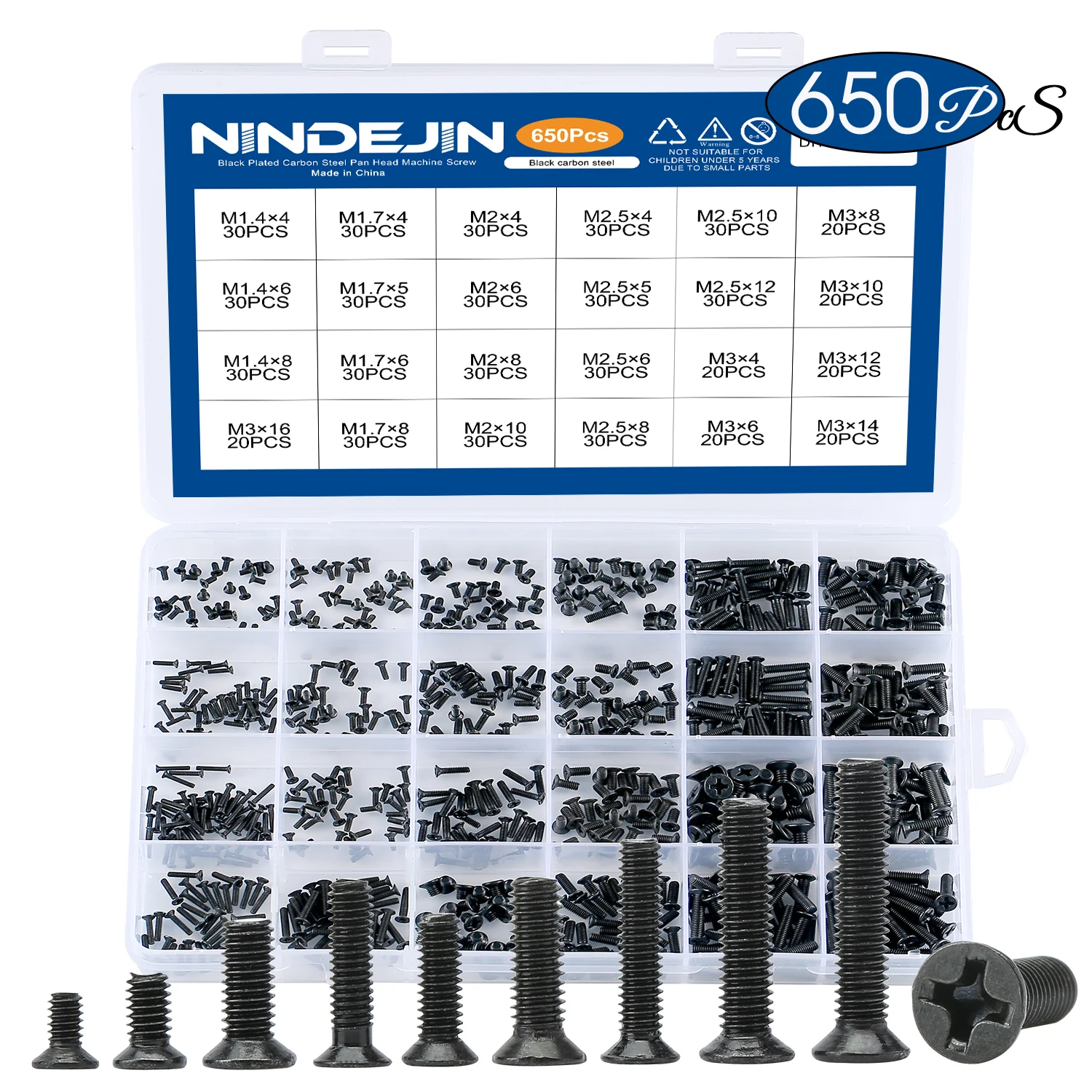 650 шт. комплект винтов с потайной плоской головкой phillips mini m1.4 m1.7 m2 m2.5 m3 из