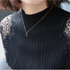 Women Spring Autumn Style Knitted Blouses Shirts Lady Casual Turtleneck Lace Decor Blusas Tops DD8043 3