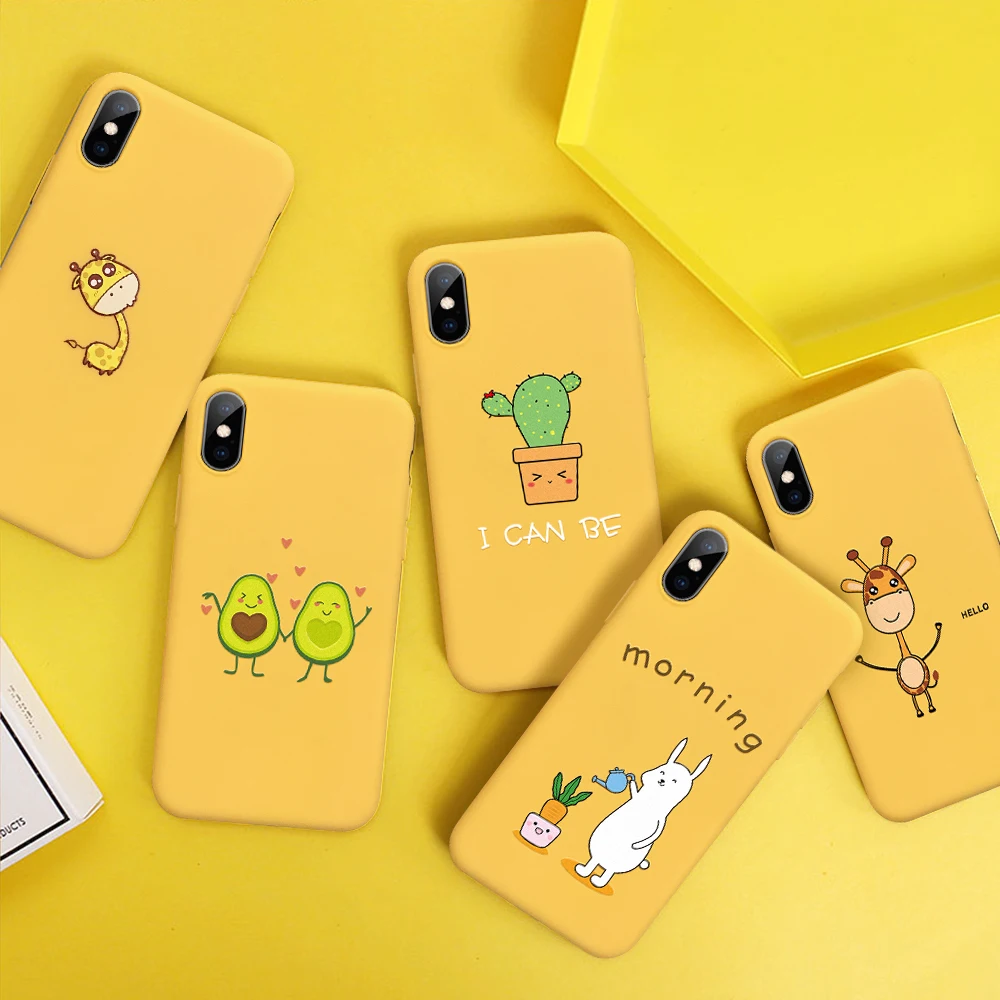 

Yellow Phone Case For iPhone 11 5.8 6.1 6.5 7 8 6 6S Plus X XR XS Max Catoon Patterned Soft Matte Cover For iphone 8 7 5 5S SE