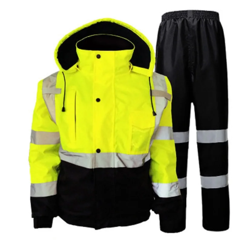 suit1 Светоотражающая рабочая куртка, костюм с брюками, водонепроницаемая зимняя теплая Рабочая защитная куртка, Дорожная полиция, на открытом воздухе - Цвет: suit1